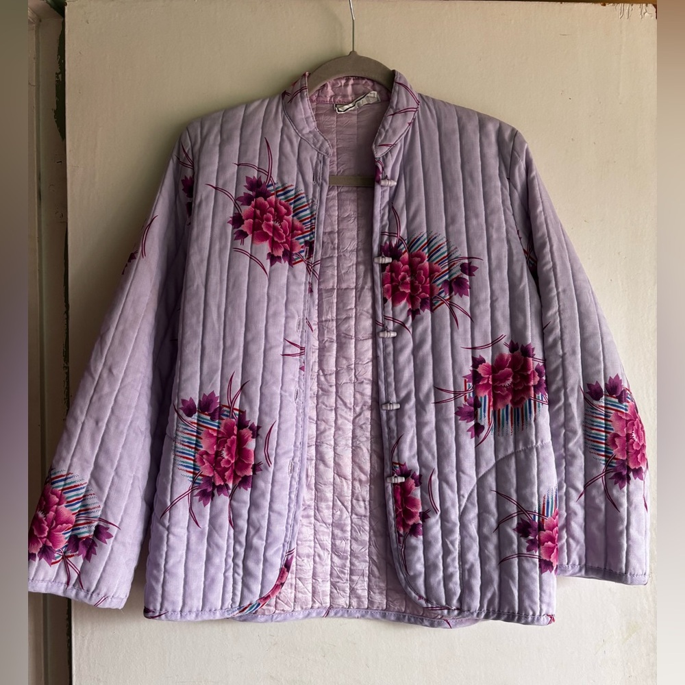 Vintage Floral Quilted Toggle Jacket - Purple